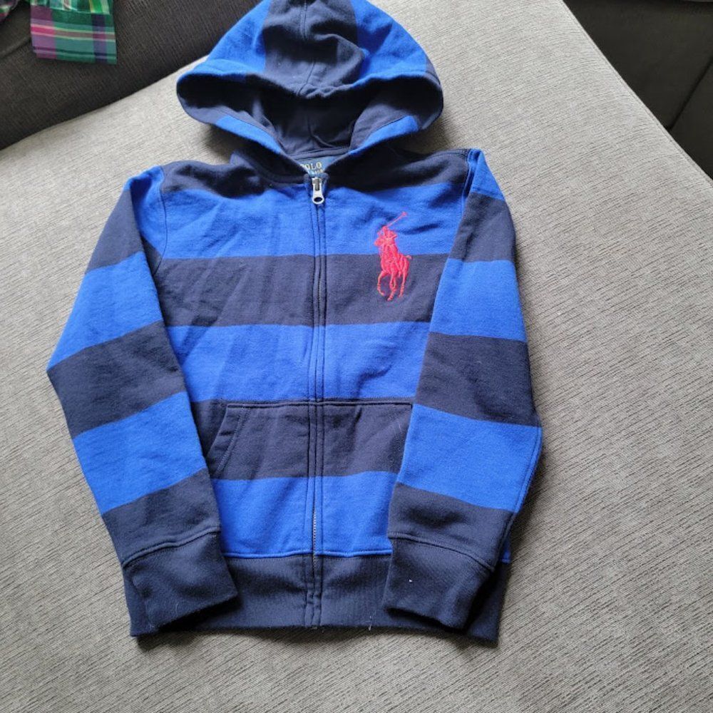 Polo By Ralph Lauren Boy Big Pony Logo Red& Blue Zip Up Hoodie Sweatshir…